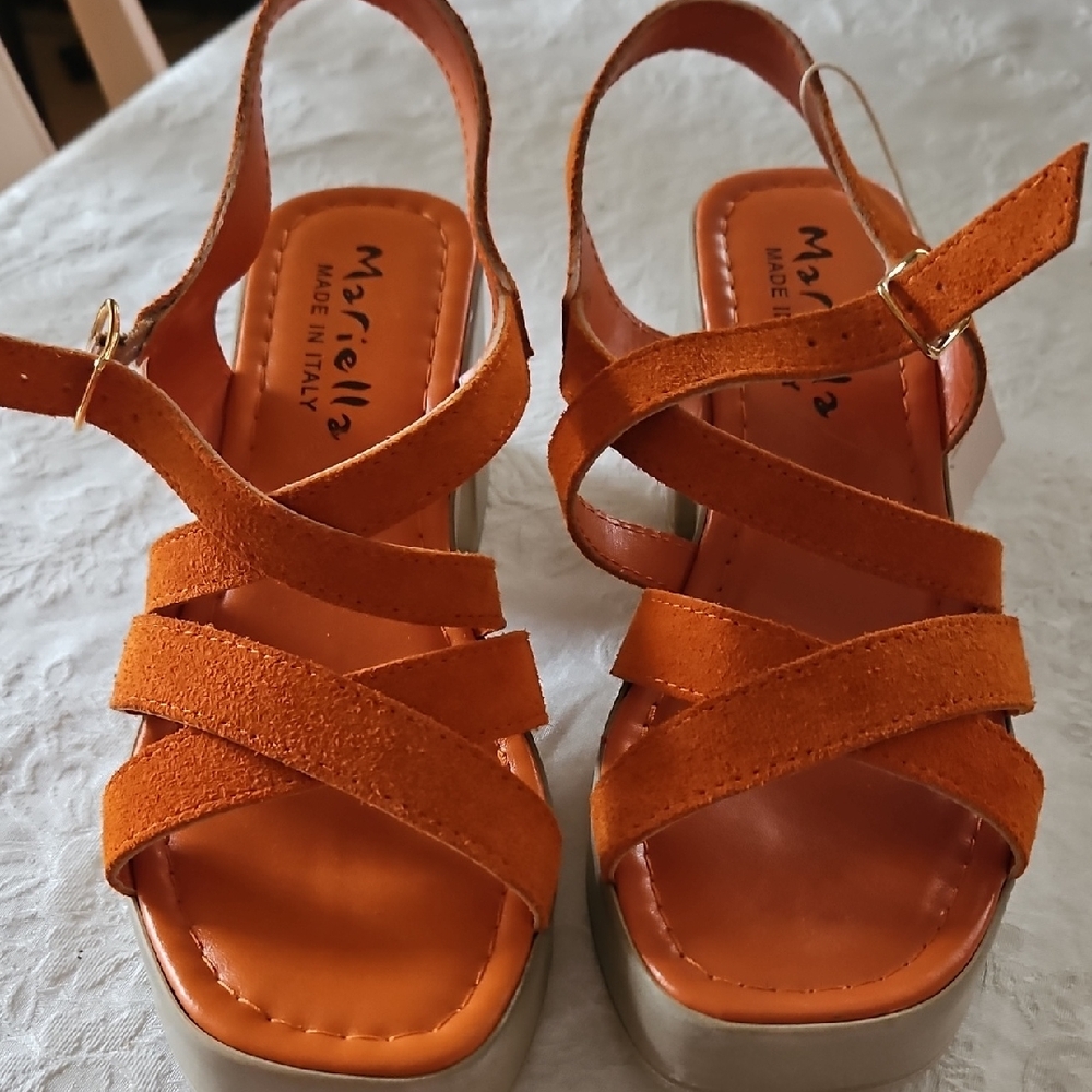 Mariella Women's Orange Sueded Leather Sandals. Womens 38